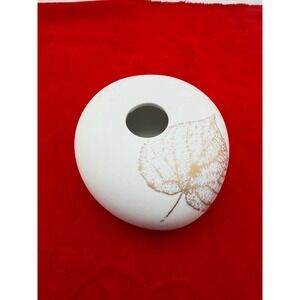 Räder Porcelain Pebble Bud Vase White Gold Leaf Minimalist German Design 5.5"